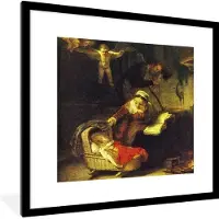 PosterMonkey Fotolijst incl. Poster - Het wiegje van wilgentenen - Schilderij van Rembrandt van Rijn - 40x40 cm - Posterlijst