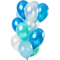 Folat Ballonnen Blue Azure Metallic 15 stuks (transparant, lichtblauw, zeeblauw en blauw)