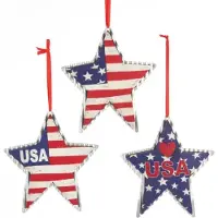 Kurt S. Adler Hout/Metalen Americana Star Kersthangers Set van 3