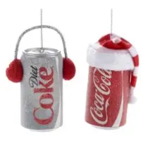 Kurt S. Adler Coca-Cola Can with Hat & Diet Coke with Ear Muffs 3.5 Inch
