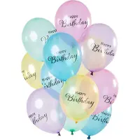 Folat Ballonnen 'Happy Birthday' Pastel Transparant 30cm - 12 stuks (Meerkleurig.)