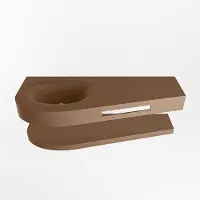 Mondiaz riva 120 cm wastafel met planchet kleur rust. Wastafel dulcet links 1 kraangaten kleur rust.