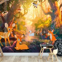 Karo-art 441cm X 315cm - Zelfklevend fotobehang - Dieren in een sprookjesbos , Premium Print