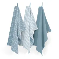 Walra Keukenset Dry Cubes Uni, Stripes & Blocks Jeans Blauw (Set van 3)