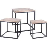 H&S - Bijzettafel - Set van 3 - Vierkant - Metalen Onderstel - Houten Bladen - 40.5x40.5x45cm