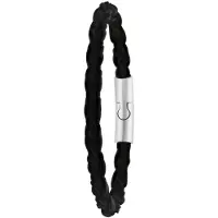 Lucardi Heren Armband zwart - Leer - Armband - Vaderdag Cadeautje - 22 cm - Zilverkleurig