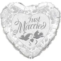 Qualatex - Folieballon - Supershape - Hart - Just married - Wit - Zonder vulling - 91cm