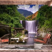 Karo-art 392cm X 280cm - Zelfklevend fotobehang - Waterval in een bos , Premium Print