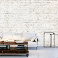 Karo-art 392cm X 280cm - Zelfklevend fotobehang - Witte muur van bakstenen , Premium Print