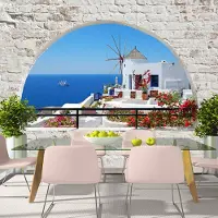Karo-art 147cm X 105cm - Zelfklevend fotobehang - Zomer in Santorini , Premium Print