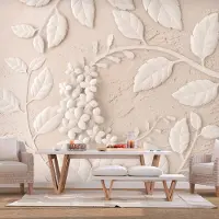 Karo-art 196cm X 140cm - Zelfklevend fotobehang - Beige Papieren Bloemen , Premium Print