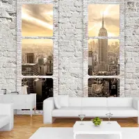 Karo-art 98cm X 70cm - Zelfklevend fotobehang - New York achter witte ramen , Premium Print