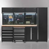 Datona Werkplaatsinrichting PREMIUM met eiken werkblad 265 cm breed - Zwart