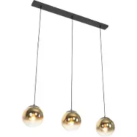 QAZQA Art Deco hanglamp zwart met goud langwerpig 3-lichts - Pallon