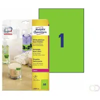 Avery Neon Etiketten 210 x 297 mm, neon groen, Laserprinter, afneembaar L6007-20