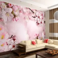 Karo-art 196cm X 140cm - Zelfklevend fotobehang - Kersen Bloesem in de Lente , Premium Print
