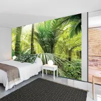 Karo-art 147cm X 105cm - Zelfklevend fotobehang - Groene steeg van bomen , Premium Print