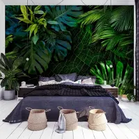 Karo-art 98cm X 70cm - Zelfklevend fotobehang - Groene Bladeren , Jungle , Premium Print