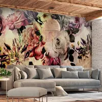 Karo-art 196cm X 140cm - Zelfklevend fotobehang - Nostalgische Bloemen , Premium Print