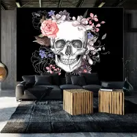 Karo-art 98cm X 70cm - Zelfklevend fotobehang - Schedel en bloemen, 8 maten, premium print