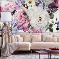 Karo-art 441cm X 315cm - Zelfklevend fotobehang - Sentimentele Bloemen tuin , Premium Print