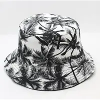 Linden Bucket hat - Palm tree - Vissershoedje - Zonnehoedje - Buckethat - Hiking - Zwart-wit - palmprint