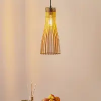 TEMAR LIGHTING Hanglamp Bottle, dimbaar, hout licht, Woon-/ Eetkamer, Hout, Landelijk, Hanglamp