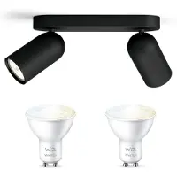 Wiz Pongee Opbouwspot (Zwart) - Warm tot Koelwit Licht - Plafondspot met 2 Lichtpunten - GU10 - Te bedienen via WiFi