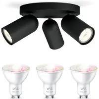 Wiz Pongee Opbouwspot (Zwart) - Wit en Gekleurd Licht - Plafondspot met 3 Lichtpunten - GU10 -Te bedienen via WiFi