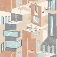 Dutch Wallcoverings Arty Palm Springs beige/blauw - M475-05