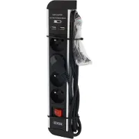 Exin Stekkerdoos - 4-voudig met penaarde - 2 USB aansluitingen - Met veiligheidsschakelaar - 1.5 meter snoer - Aluminium