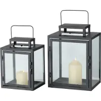 Dulaire Lantaarns Zwart Glas Metaal set van 2