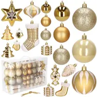 Springos Kerstballen | Kerstversiering | Onbreekbaar | 77 Stuks | Goud/Wit