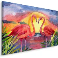 Karo-art Schilderij - Flamingo's, Multikleur, Print op canvas, Premium Print