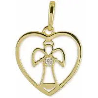 New Bling 9NBSAM-G210487 Gouden Hanger - Dames - Hartje - Engel - Zirkonia - 12 x 12 mm - 14 Karaat - Goud