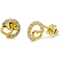New Bling 9NBSAM-G210419 Gouden Oorknopjes - Dames - Hartjes - Cirkel - Zirkonia - 7,3 x 7,6 mm - 14 Karaat - Goud