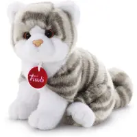 Trudi - Classic Knuffel Poes Kat Brad 18 cm - Handgemaakt in Italie - Hoge kwaliteit pluche knuffel - Knuffeldier voor jongens en meisjes - Grijs Wit - 14x18x20 cm maat S