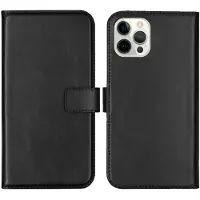 Selencia Echt Leren Bookcase voor de Apple iPhone 12 Pro Max - Zwart