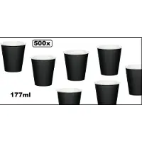 Themaparty 500x Koffiebeker karton zwart 177ml - Next generation Roer staafjes koffie beker melk suiker hout festival thema feest verjaardag werk lepel
