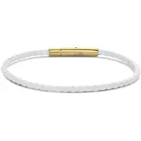 CO88 Collection 8CB-90914 Stalen Armband - Dames - Leer - Gevlochten - 18.5 cm - Wit - 3 mm - Goudkleurig