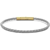 CO88 Collection 8CB-90918 Stalen Armband - Dames - Leer - Gevlochten - 18.5 cm - Zilverkleurig - 3 mm - Goudkleurig