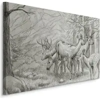 Karo-art Schilderij - Prachtige Tekening van Herten, premium Print op Canvas