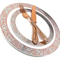 Decorline Mosaic - Servies Set, Rosé/Zilver Borden 32Stuks