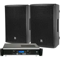 Power Dynamics complete geluidsinstallatie met PD412P speakers en PDA-B500 versterker
