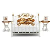 Lundby Smaland - Poppenhuis slaapkamer bed - Wit met koperkleur
