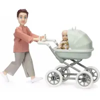 Lundby Set - Speelfiguur Man Met Kinderwagen En Baby