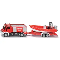 Siku 1636, Brandweer Unimog met boot, 1:87, metaal/kunststof, rood, drijvende boot