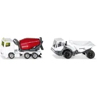 Siku 1692, bouwplaatsset, dumper en betonmixer, speelgoedauto voor kinderen, geel, metaal/kunststof, kantelbare trommel, kantelbare holte