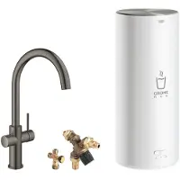 GROHE Red 3IN1 kokendwaterkraan - C Uitloop - 7L boiler - mengventiel - hard graphite geborsteld (mat antraciet) - 30031AL1