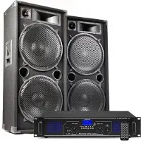 Fenton DJ geluidsinstallatie met Bluetooth - MAX215 DJ luidsprekers + Bluetooth versterker combinatie - 4000W